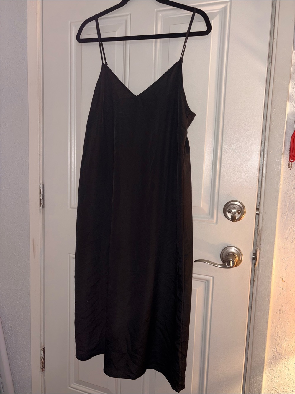 Madewell Black Midi Slip Dress with Spaghetti Straps